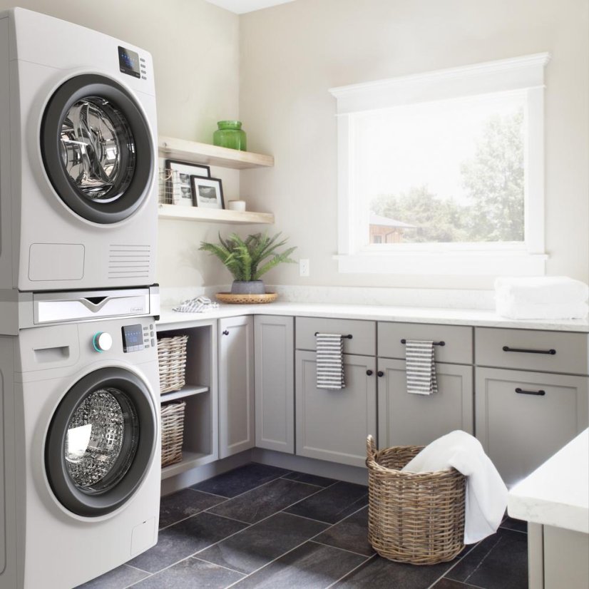 Universal spacer between washing machine and dryer with pull-out drawer and storage shelf Meliconi Torre Duo 656123 white
