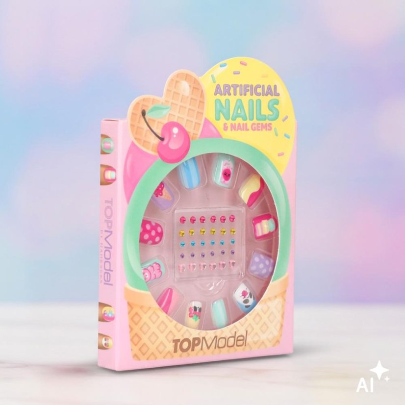 Top Model Beauty & Me self-adhesive artificial nails with rhinestones, cake design