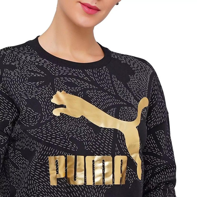 Damen-Sweatshirt Puma Classics Graphics AOP Crew Sweat - Farbe: Schwarz, Größe: S