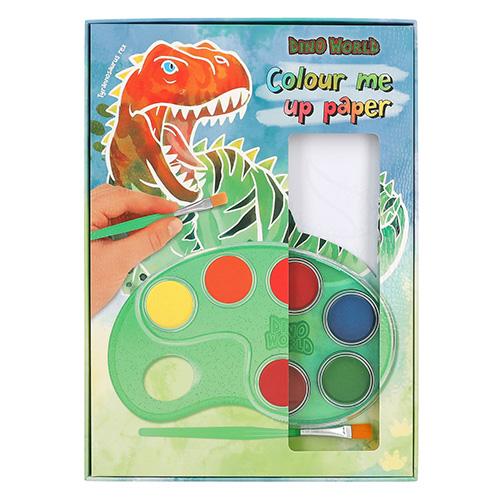 Malbuch mit Wasserfarben und Pinsel Dino World Colour me up paper
