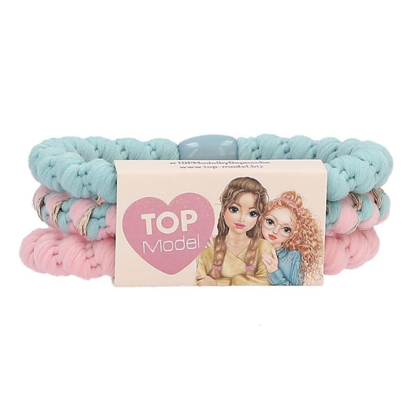 Set of 3 Top Model hair ties, blue and pink shades