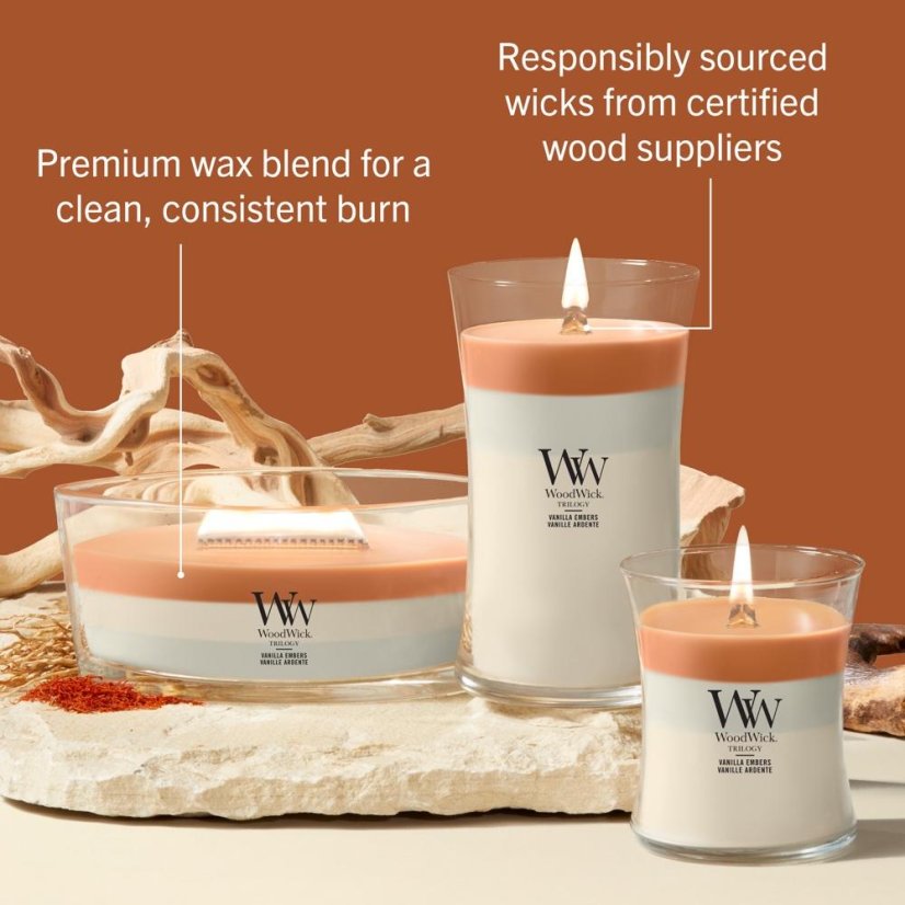 WoodWick Trilogy-Kerze im Schiffsglas, Vanilla Embers