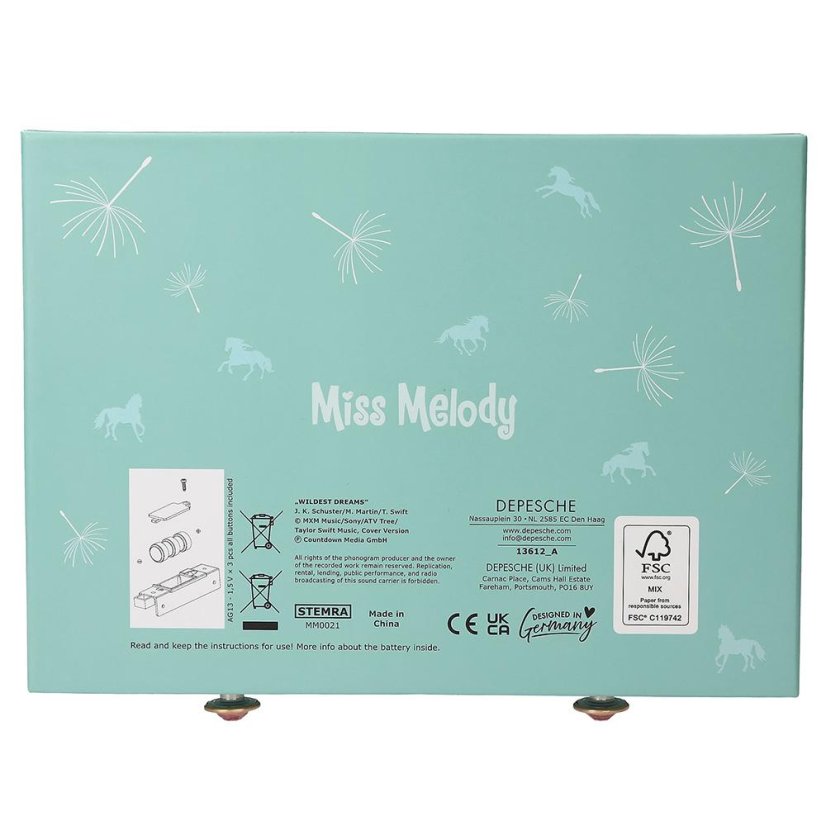 Kóddal ellátott ékszerdoboz hanghatással Miss Melody Wild & Free