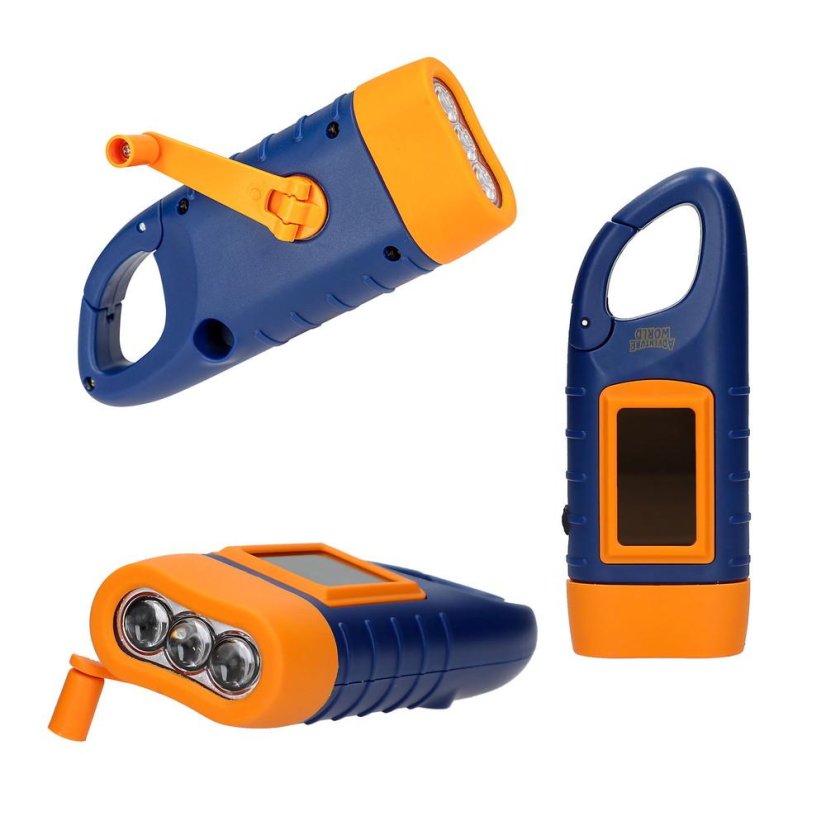 Adventure World LED Flashlight with Solar Panel, Blue-Orange