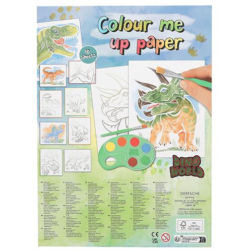Malbuch mit Wasserfarben und Pinsel Dino World Colour me up paper