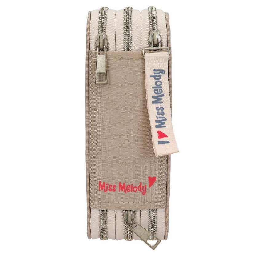 Three-tier pencil case with Miss Melody Poppy Sand accessories