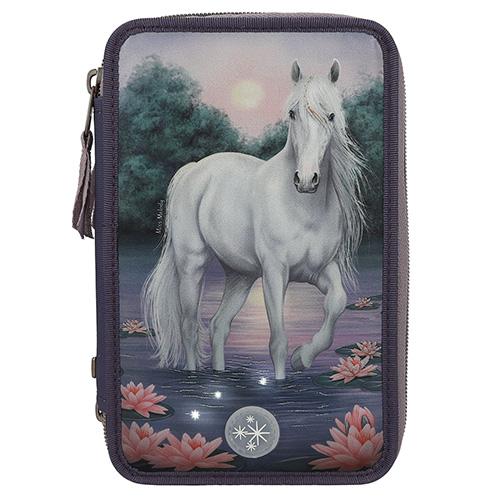 Pencil case with accessories and light effect Miss Melody, white horse