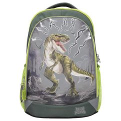 Trójkomorowy plecak szkolny Dino World T-Rex i błyskawice