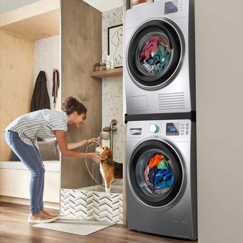 Meliconi 656138 Torre Noir Black Washer-Dryer Combo