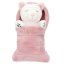 Top Model white plush cat in a pink sleeping bag