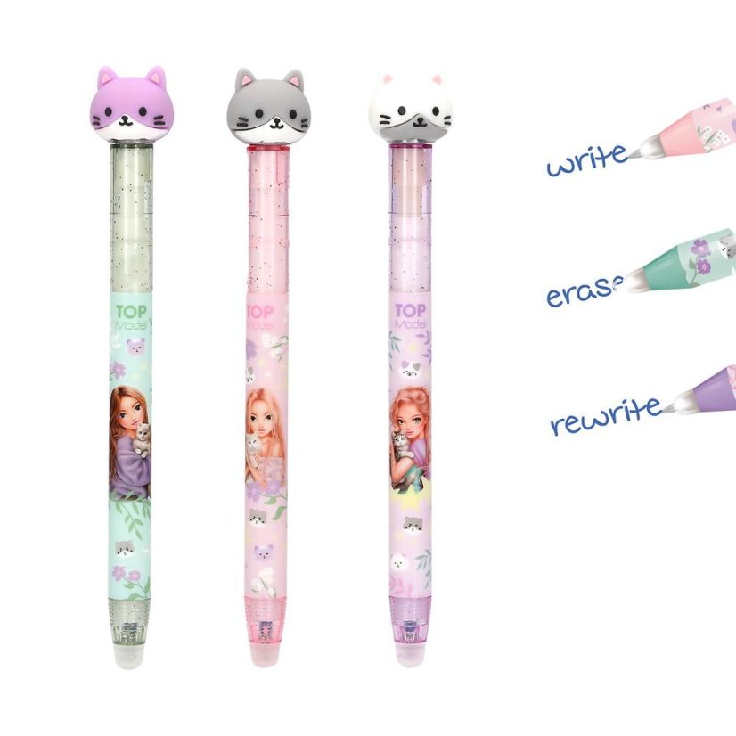 Top Model Blooming Kitty Eraser Gel Pen with Cat, Green