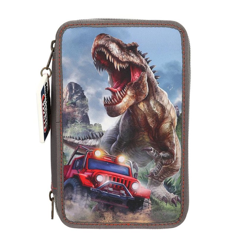 Three-tier pencil case with Dino World and New World accessories