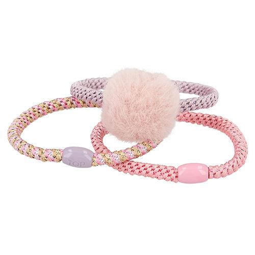 Top Model Hair Ties, 3-Pack, Pink Pom-Pom