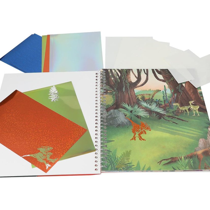 Creative coloring book with stickers Dino World Stick & Shine