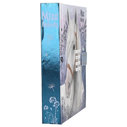 Miss Melody diary with lock, white horse