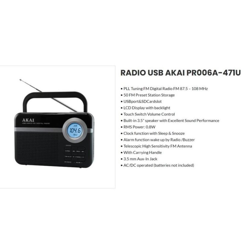 AKAI PR006A-471U čierne rádio