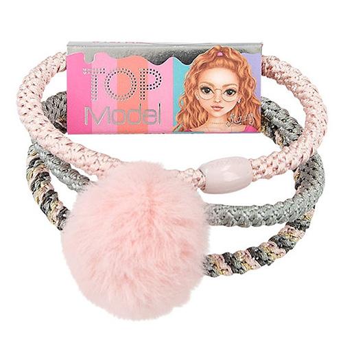 Top Model rubber bands, 3 pcs, pink pompom
