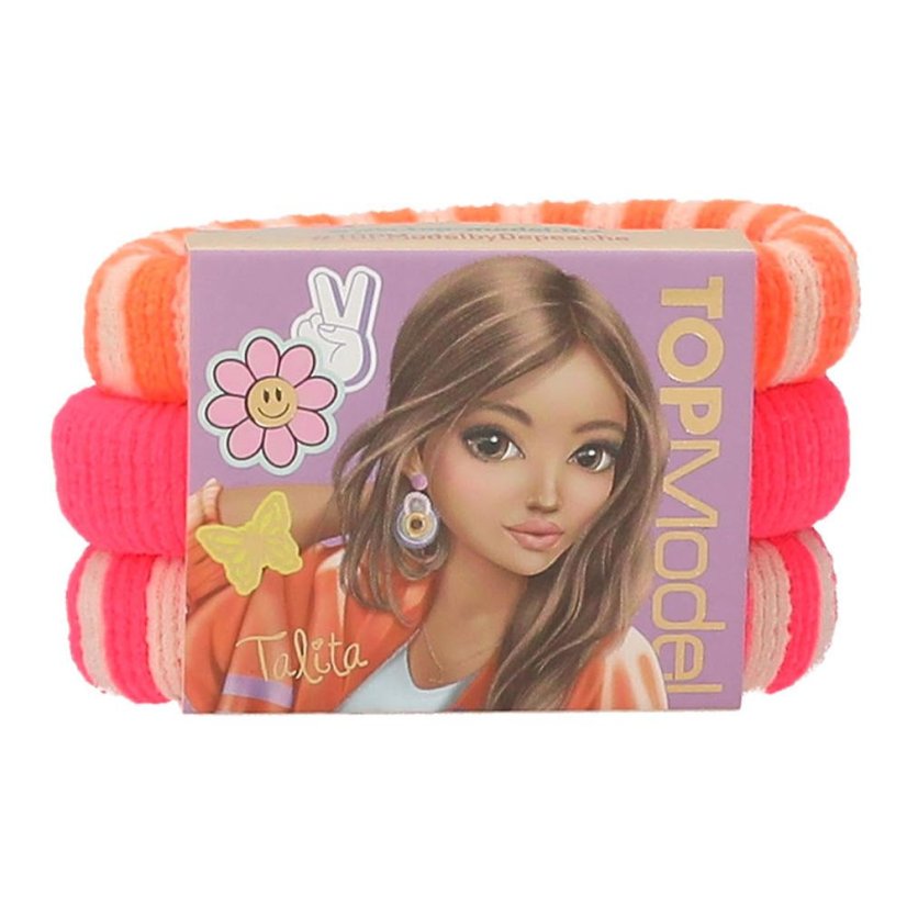 Set of three wide Top Model hair ties, neon pink shades