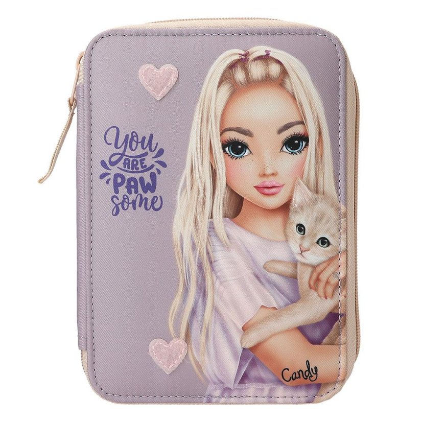 Single-layer pencil case with accessories and Kitty & Doggy pocket
