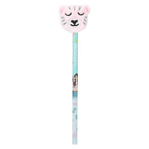 Top Model Bleistift mit Plüschkopf in Form eines rosa Tigers