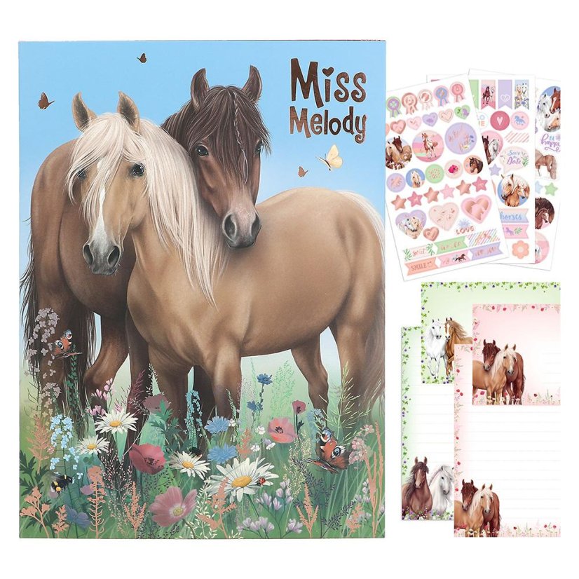 Zestaw listowy Miss Melody, dwa koniki na łące