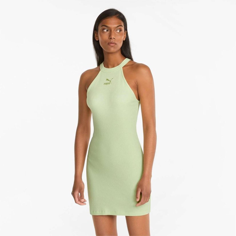 Women's Puma Classics Ribbed Sleeveless Dress Pistachio Green - Color: Green, Size: XS
