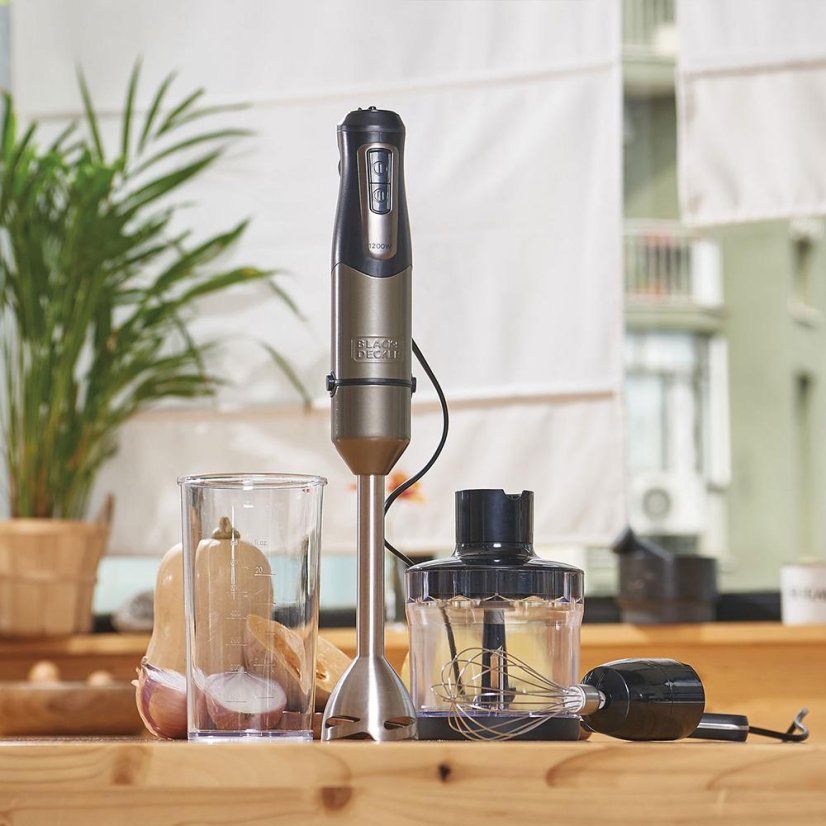 Tyčový mixér s příslušenstvím Black+Decker BXHBA1200E nerez
