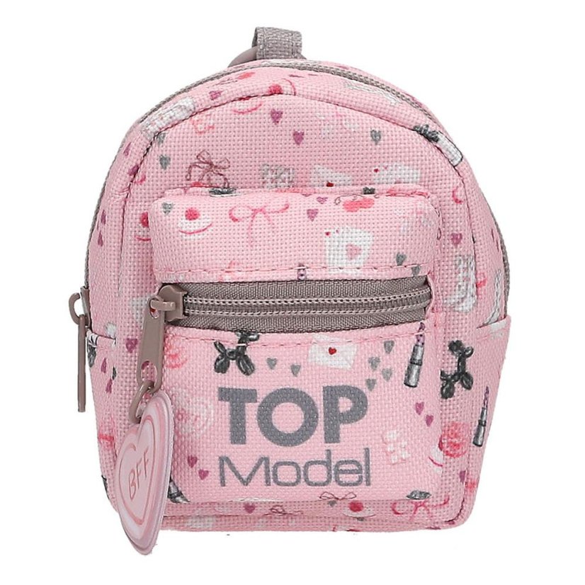 Anhänger Mini-Rucksack mit Karabinerhaken Top Model, Herzverzierung, grauer Reißverschluss