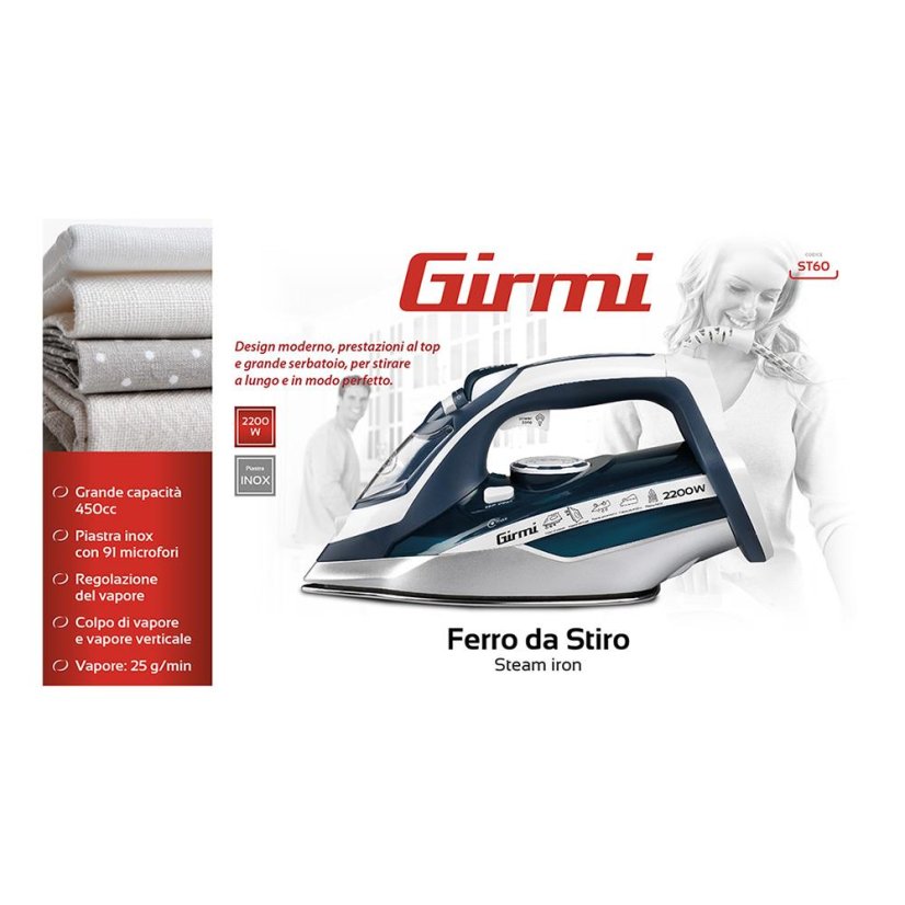 Girmi ST6000 steam iron, white and blue