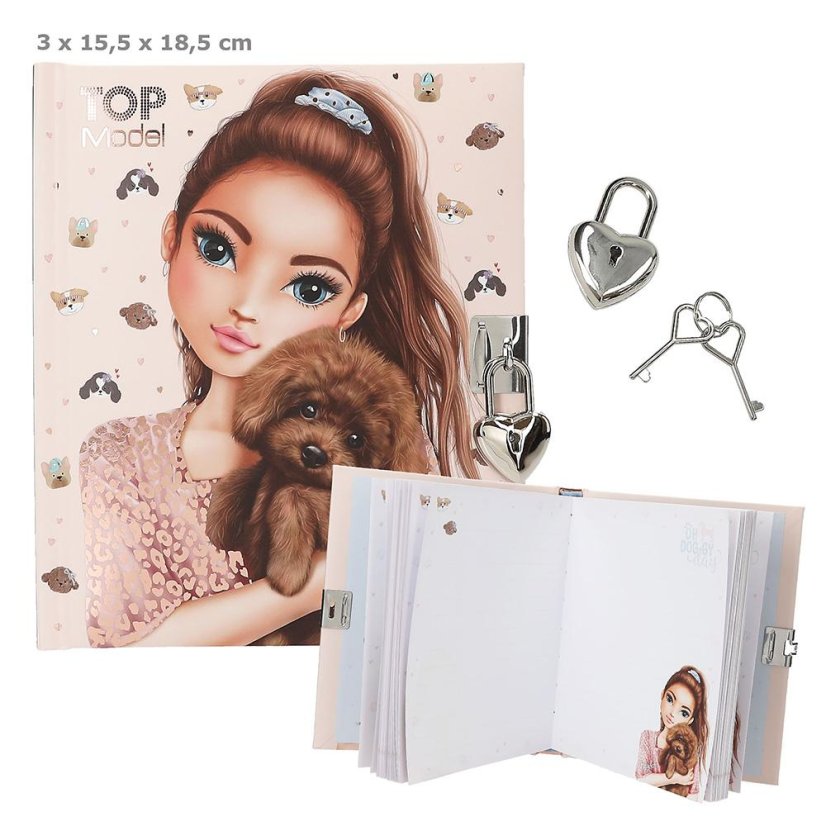 Top Model Kitty & Doggy lockable diary, Hayden and puppy