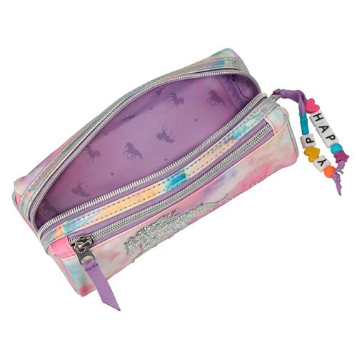 Miss Melody pencil case, sequined horse, batik