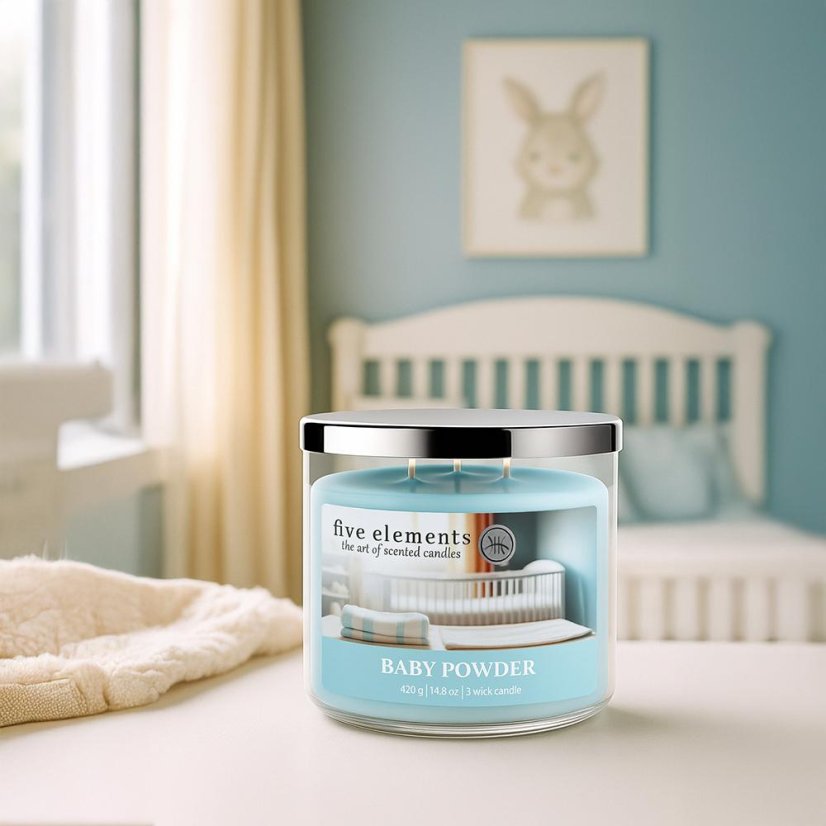 Świeca zapachowa Five Elements Baby Powder, 420 g, 3 knoty