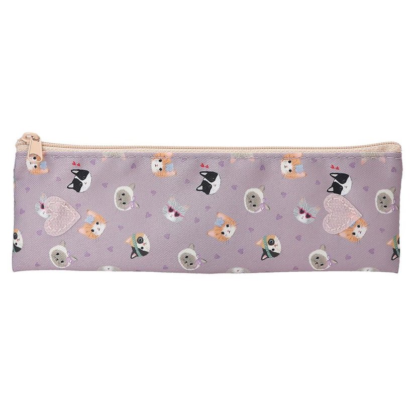 Single-layer pencil case with accessories and Kitty & Doggy pocket