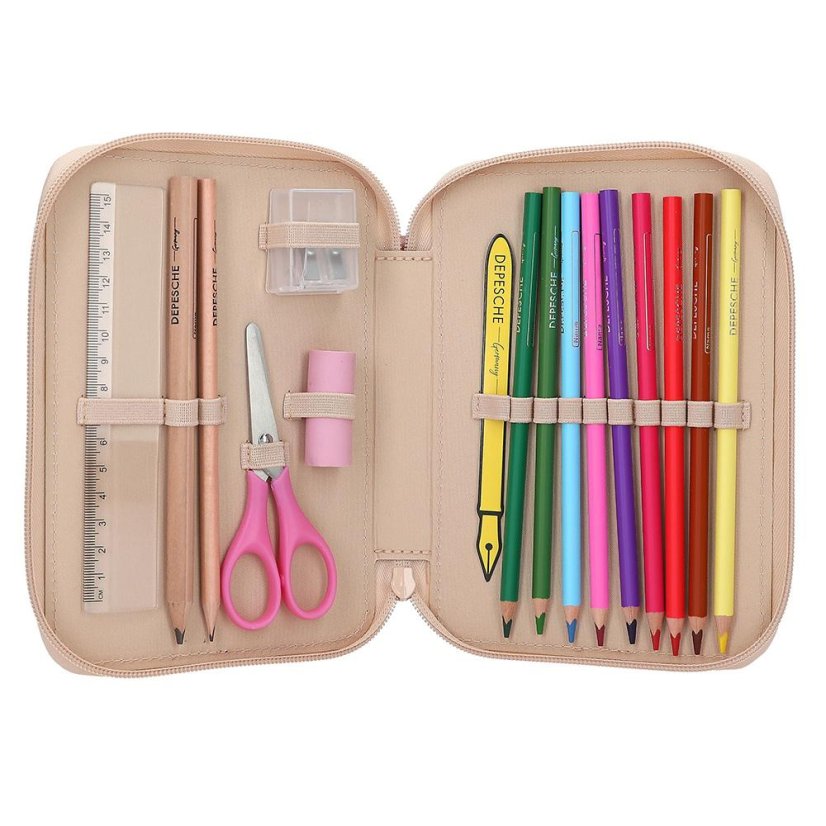 Single-layer pencil case with accessories and Kitty & Doggy pocket