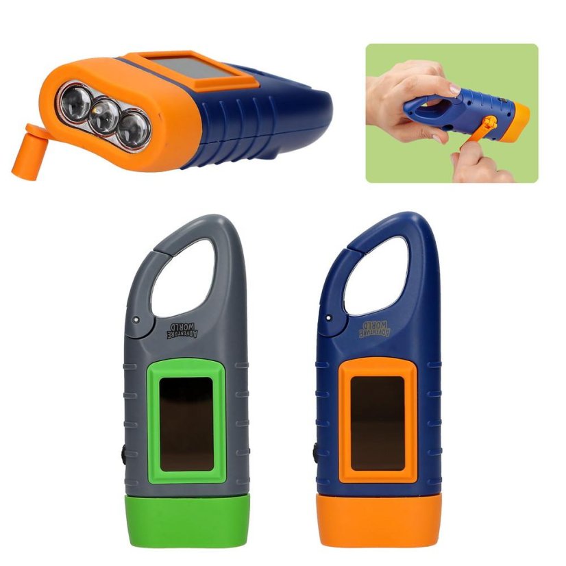 Adventure World LED Flashlight with Solar Panel, Gray-Green