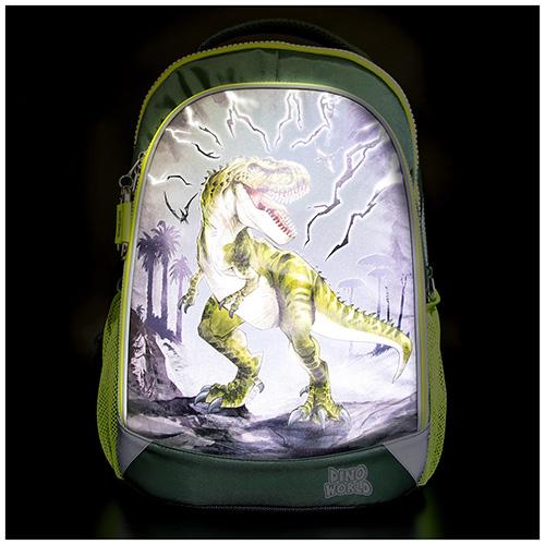 Dino World T-Rex háromrekeszes iskolatáska villámokkal