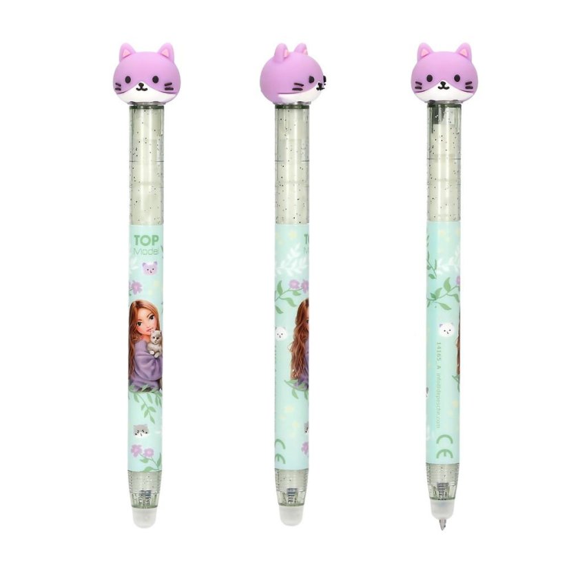 Top Model Blooming Kitty Eraser Gel Pen with Cat, Green