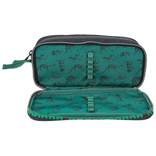 Dino World green T-Rex two-compartment school pencil case