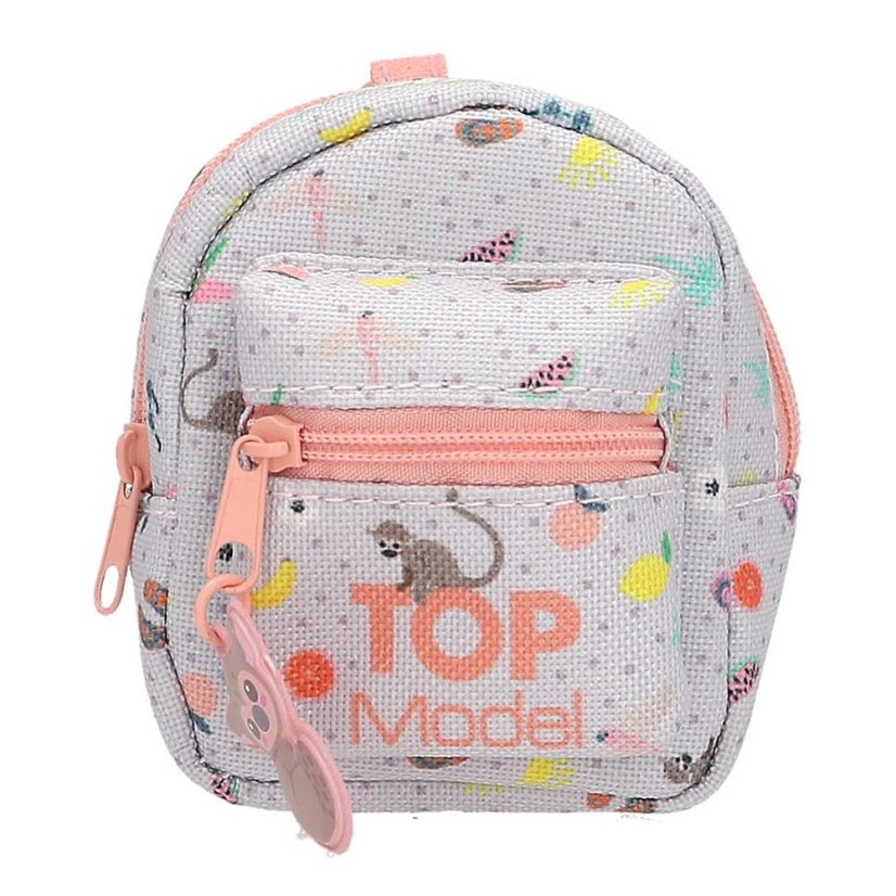 Anhänger Mini-Rucksack mit Karabinerhaken Top Model, Affe-Verzierung, orangefarbener Reißverschluss