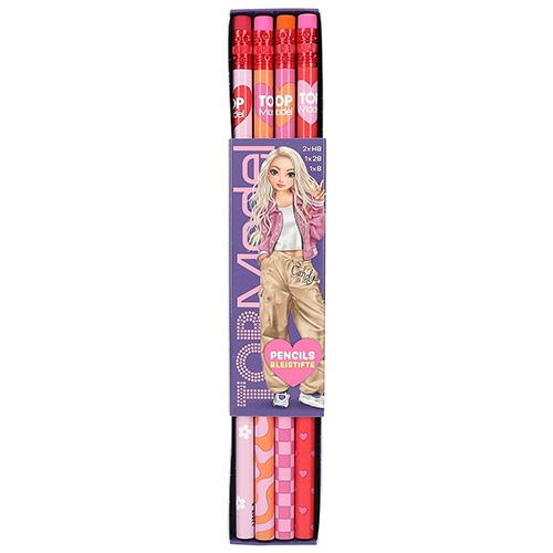 Nég grafitceruza és radír szett Top Model, Candy, piros