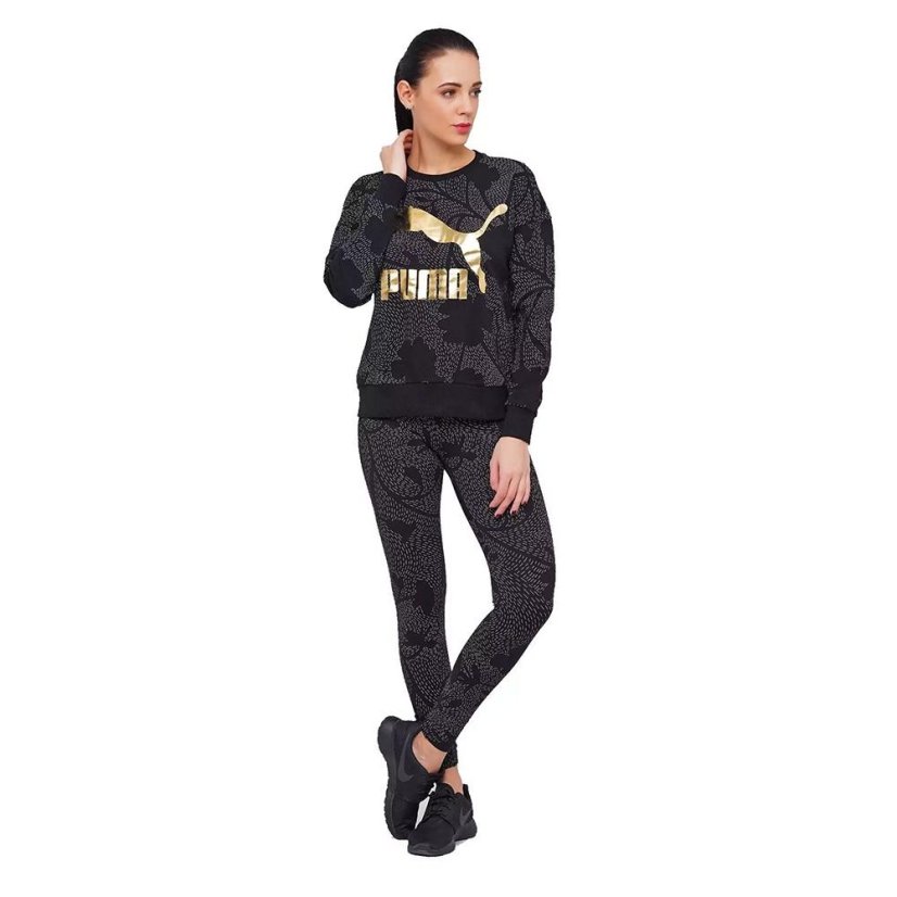 Damen-Sweatshirt Puma Classics Graphics AOP Crew Sweat - Farbe: Schwarz, Größe: S
