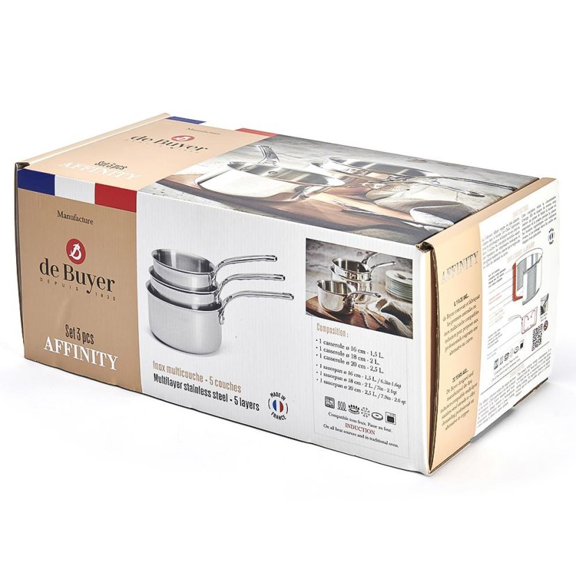 Set of 3 de Buyer Affinity 3706.01 stainless steel pots