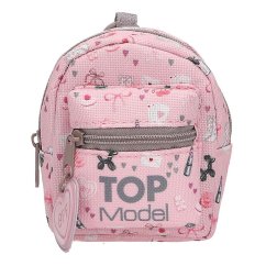 Mini backpack pendant with Top Model carabiner, heart decoration, gray zipper