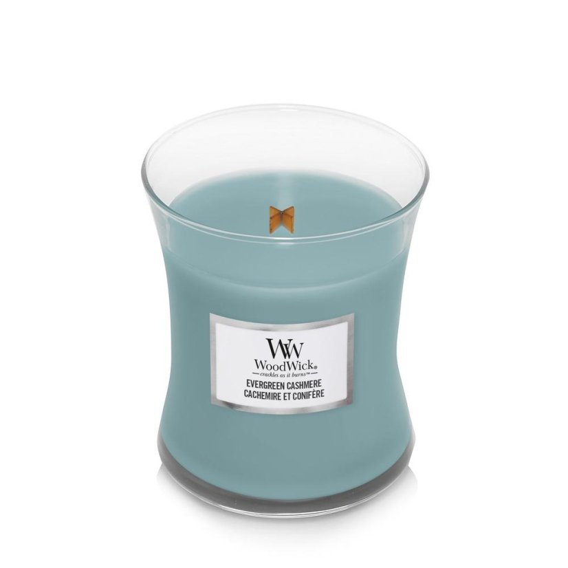 WoodWick-Kerze mittelgroß, Evergreen Cashmere