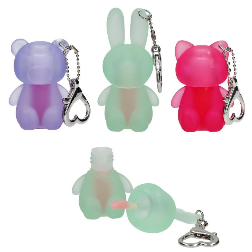 Lip gloss with a Top Model teddy bear charm, blueberry scent
