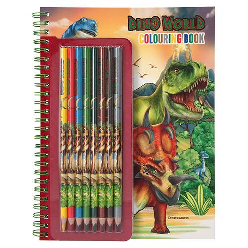 Coloring book with crayons Dino World Carnotaurus