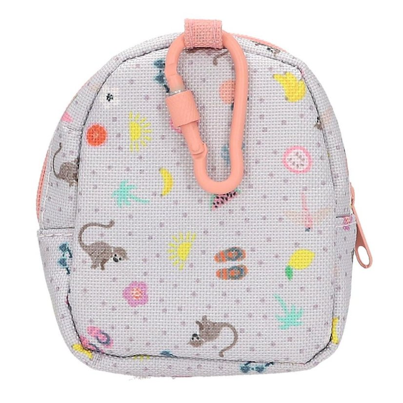 Anhänger Mini-Rucksack mit Karabinerhaken Top Model, Affe-Verzierung, orangefarbener Reißverschluss