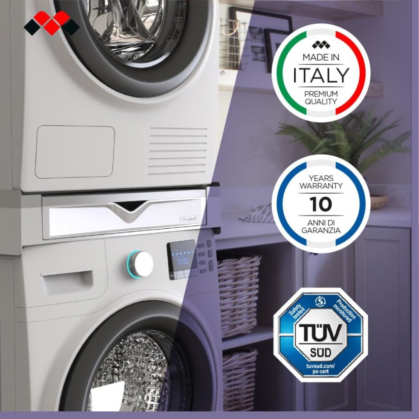 Universal spacer between washing machine and dryer with pull-out drawer and storage shelf Meliconi Torre Duo 656123 white