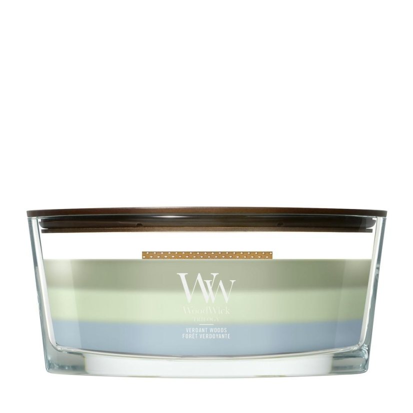 WoodWick Trilogy-Kerze im Schiffsglas, Verdant Woods