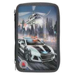 Třípatrový penál s výbavou a LED efektem Monster cars